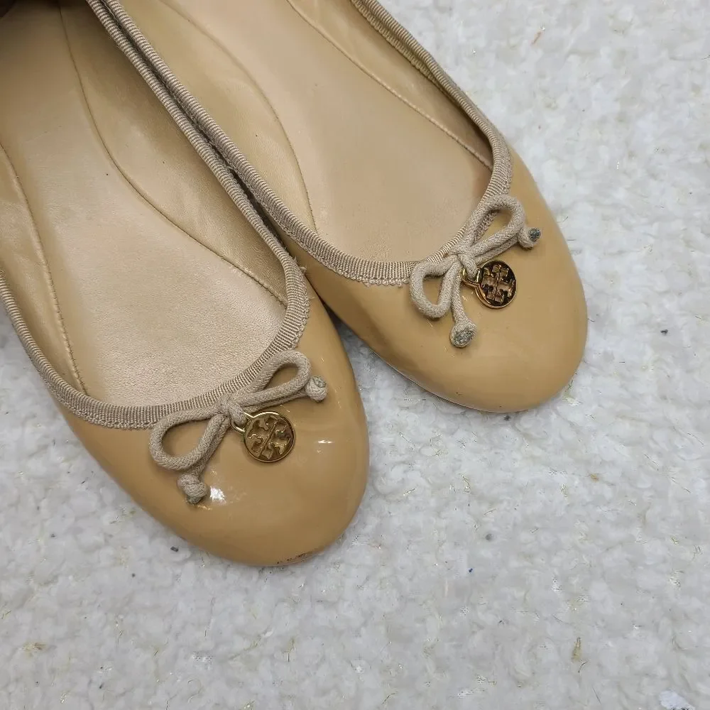 Tory Burch Chelsea‎ Tan Patent Leather Ballet Flats sz 7.5